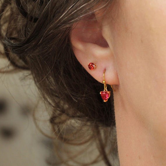 Red Heart Earrings - Red CZ Crystal Drop Earrings