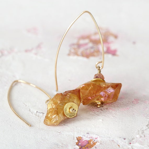 Aura Quartz Earrings - Raw Crystal Earrings