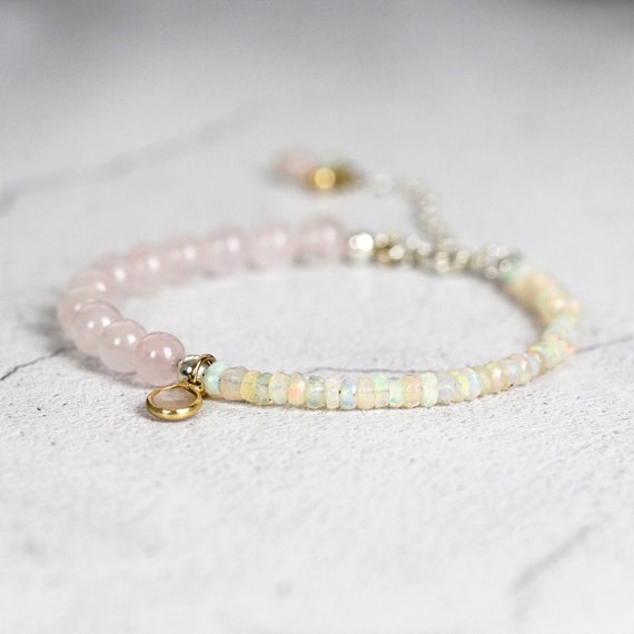 Opal & Rose Quartz Bracelet - Adjustable Charm Bracelet