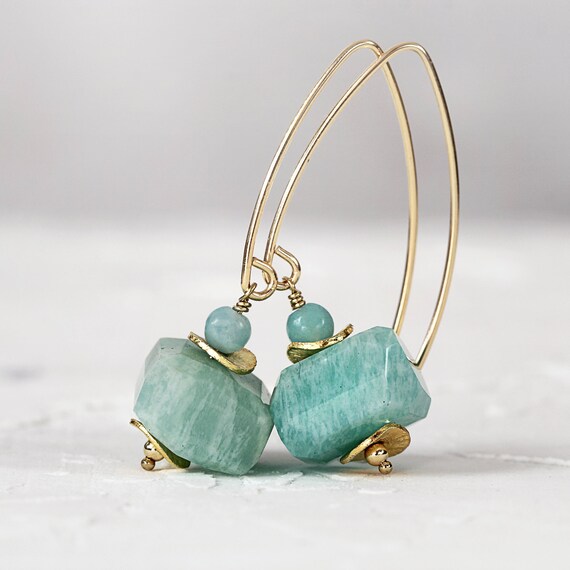 Amazonite Earrings - Chunky Stone Earrings For Women