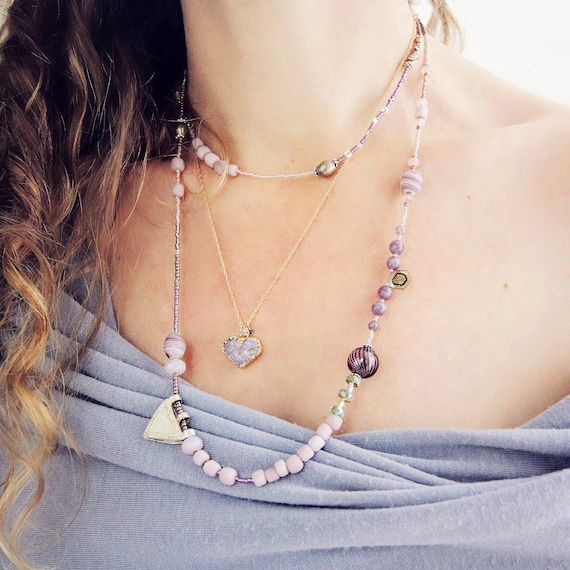 Druzy Quartz Heart Pendant - Love Heart Necklace