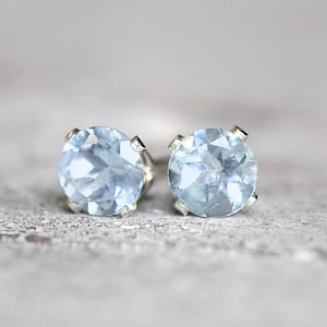 Aquamarine Earrings - Dainty Fine Jewelry - Handmade Silver Earrings - Minimalist Bridal Earrings - Aquamarine Jewelry Gift for Her or Him
