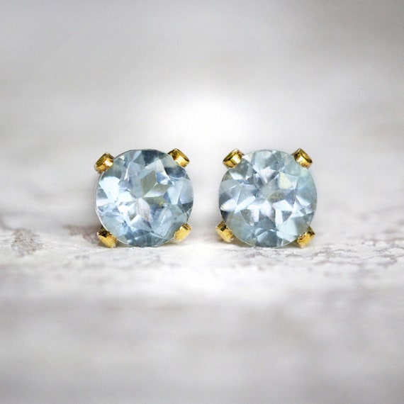 Blue Aquamarine Stud Earrings - March Birthstone Gift