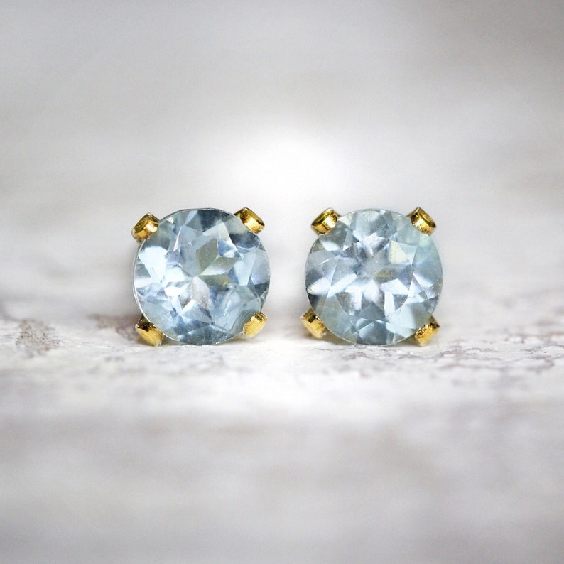 Blue Aquamarine Earrings March Birthstone Pale Blue Earrings Genuine Aquamarine Stud Earrings Gold Earrings Earrings For Mom image 1