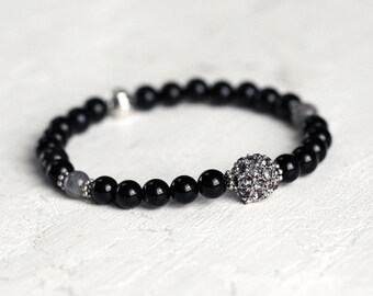 Pave & Black Onyx Bracelet - Black Bracelet - Black Onyx Jewelry - Stacking Bracelet - Pave Bracelet - Classic Bracelet