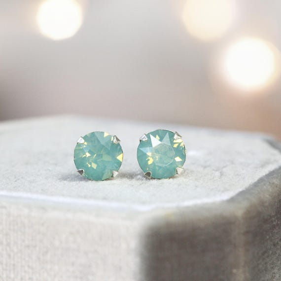 Sea Green Crystal Stud Earrings - Pacific Opal Beach Summer Jewelry