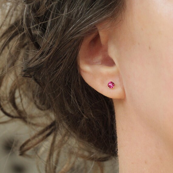 Pink Topaz Birthstone Earrings - Everyday Silver Stud Earrings