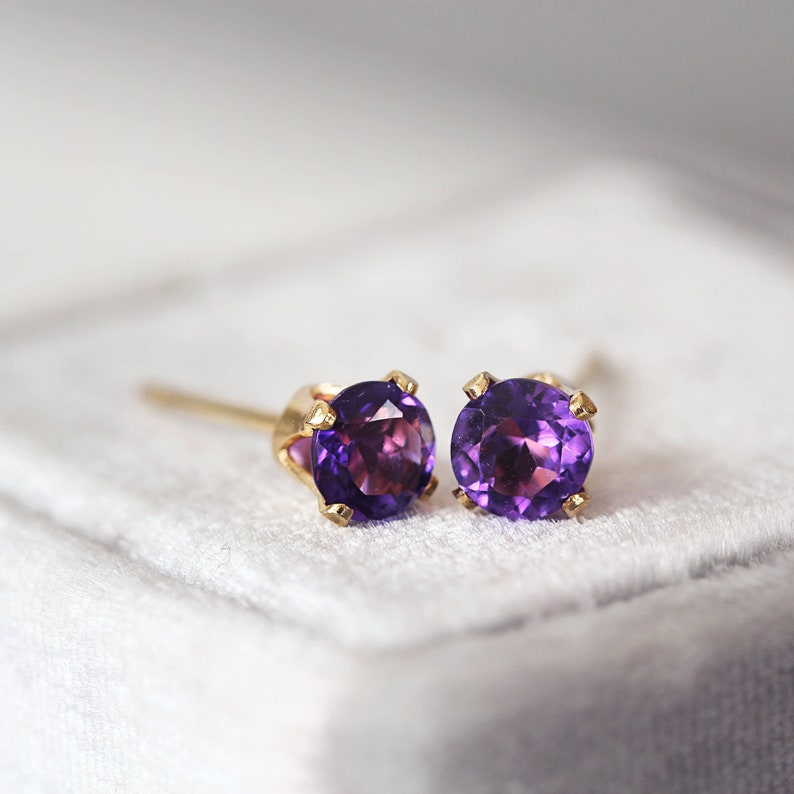 Amethyst Stud Earrings - Gemstone Studs - Tiny Stud Earrings - February Birthstone - Amethyst Earrings Gold - Amethyst Studs 