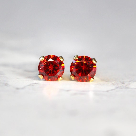 Red Stud Earrings For Women Men Girls - Tiny or Statement Studs in Gold Fill or Sterling Silver