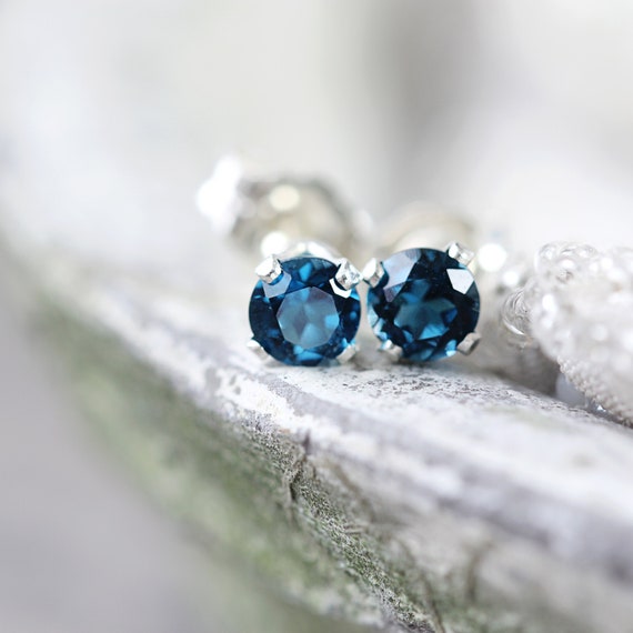 Silver Blue Topaz Stud Earrings - Earrings For Sister