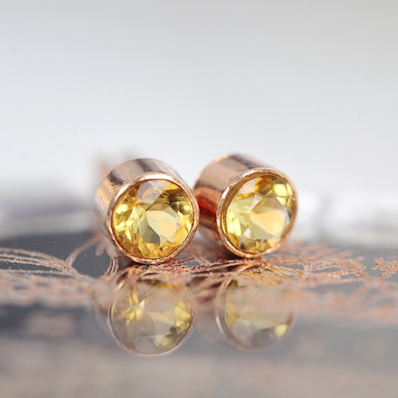 Rose Gold Citrine Earrings - Citrine Earrings Stud