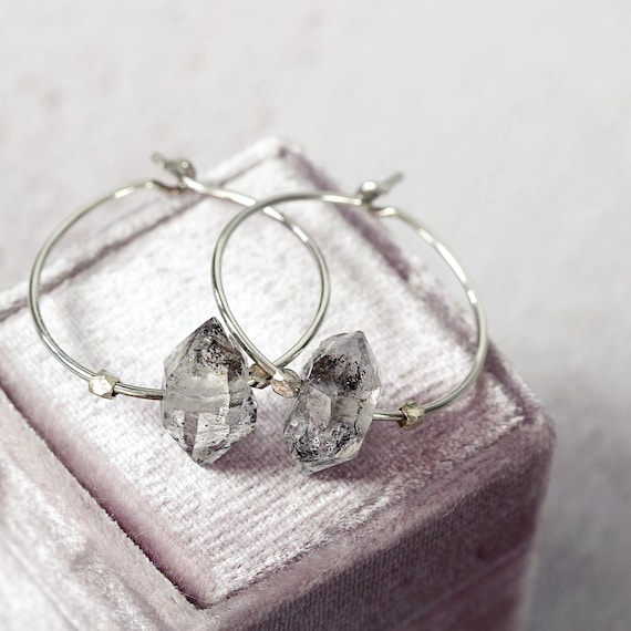 Crystal Hoop Earrings - Herkimer Diamond Earrings