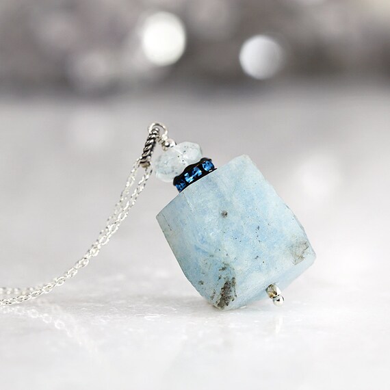 Raw Aquamarine Necklace - Rough Gemstone Jewelry