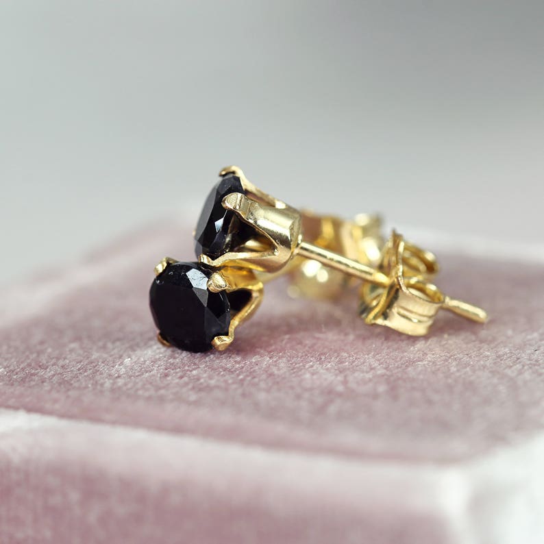 Black Spinel Earrings Black Spinel Stud Earrings Black Earrings For Women Black Spinel Jewelry Black Studs Black & Gold Earrings image 5