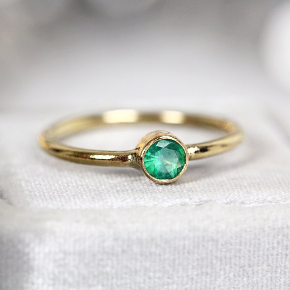 Minimalist Emerald Engagement Ring - Columbian Emerald Solitaire Ring Gold