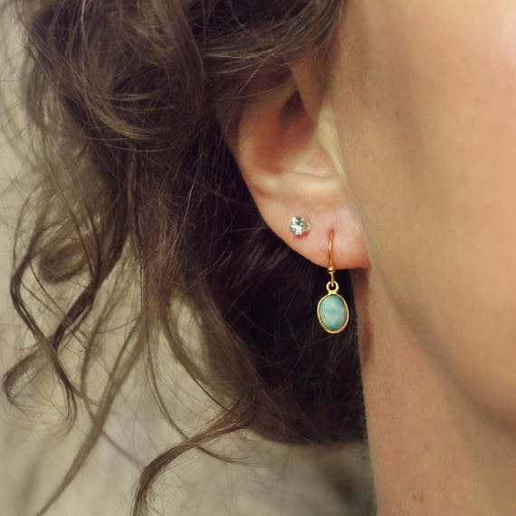Larimar Drop Earrings Gold or Silver - Dolphin Stone Jewelry