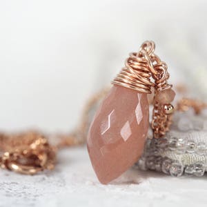 Pink Moonstone Necklace Moonstone Jewelry June Birthstone Necklace For Women Moonstone Pendant Necklace Wire Wrapped Jewelry image 2