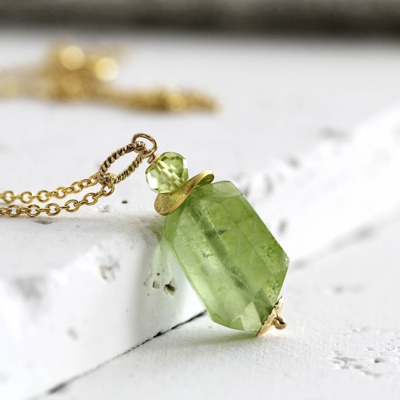 Raw peridot necklace best sale