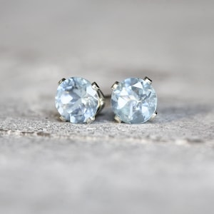 Aquamarine Stud Earrings Silver Stud Earrings Aquamarine Studs March Birthstone Earrings Birthstone Jewelry Gemstone Stud Earrings image 3