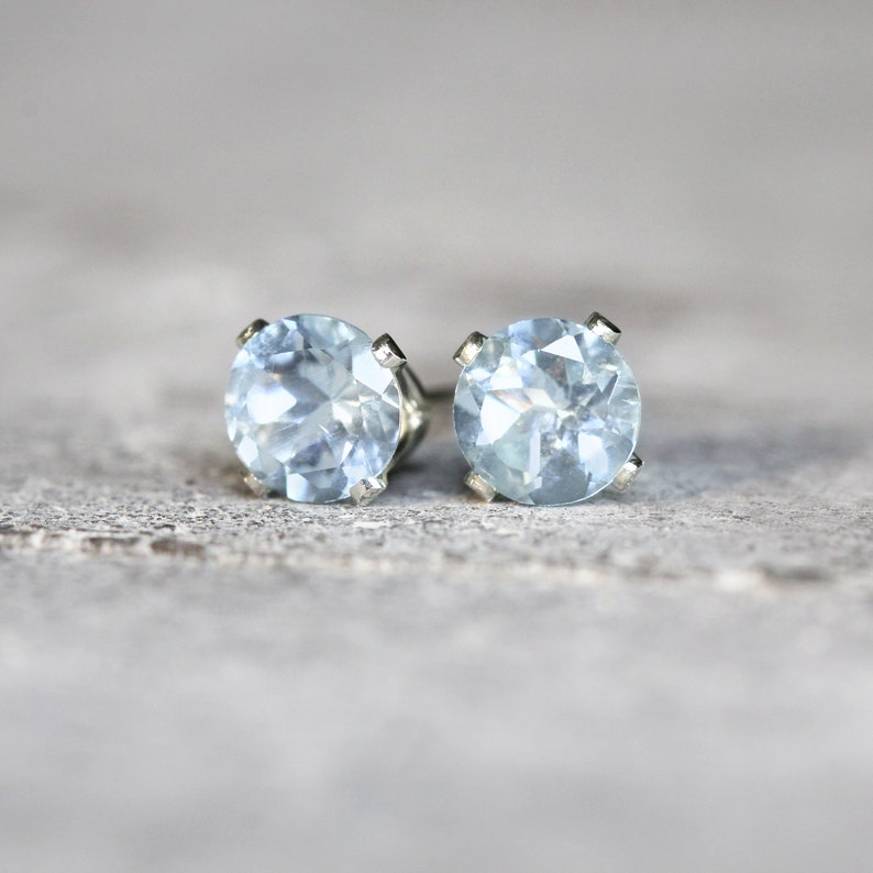 Aquamarine Stud Earrings Silver Stud Earrings Aquamarine Studs March Birthstone Earrings Birthstone Jewelry Gemstone Stud Earrings image 3