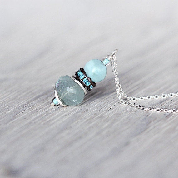 Aquamarine Pendant Necklace - March Birthstone Gift