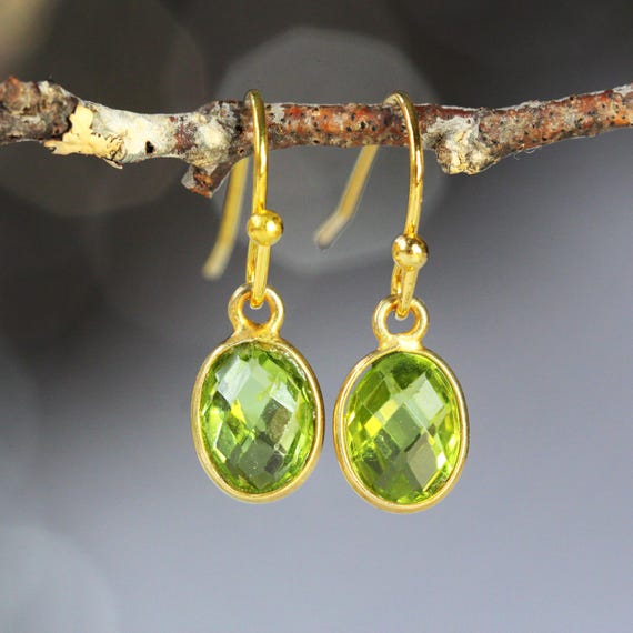 Peridot Earrings Gold - August Birthstone Dangle Drop Earrings