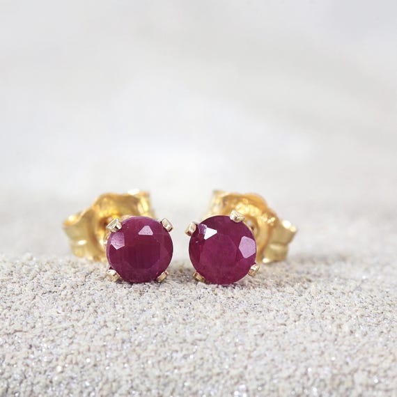 Ruby Stud Earrings - Genuine Ruby Earrings Gold or Silver