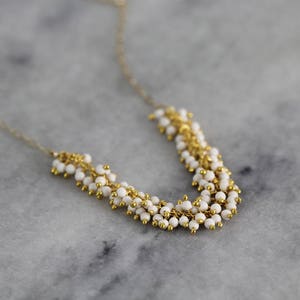 White Wedding Necklace Pearl Bridal Necklace White & Gold Wedding Jewelry Long Necklace White Pearl Necklace Boho Wedding Jewelry image 3