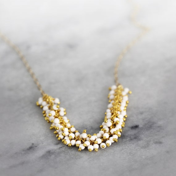 White Pearl Necklace - Pearl Cluster Necklace