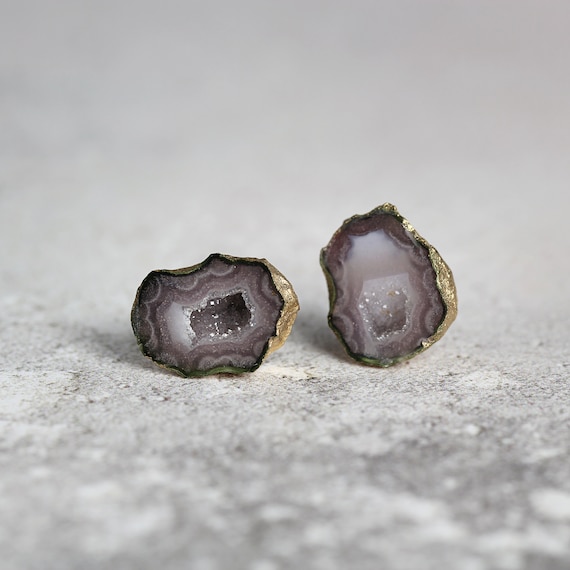 Raw Geode Stud Earrings - Unique Gemstone Studs