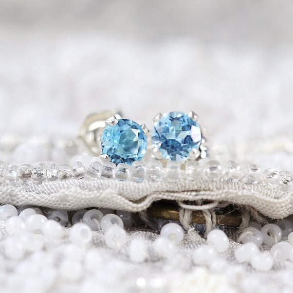 Swiss Blue Topaz Stud Earrings - Teacher Gift Idea