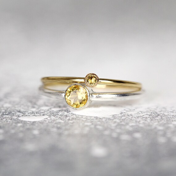 Citrine Solitaire Ring - Bezel Set Skinny Stacking Ring