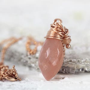 Pink Moonstone Necklace Moonstone Jewelry June Birthstone Necklace For Women Moonstone Pendant Necklace Wire Wrapped Jewelry image 4