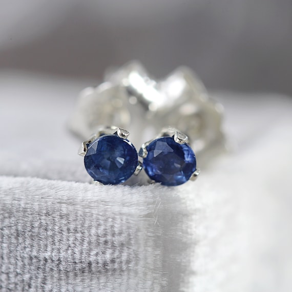 Precious Stone Stud Earrings - Tiny Sapphire Ear Studs