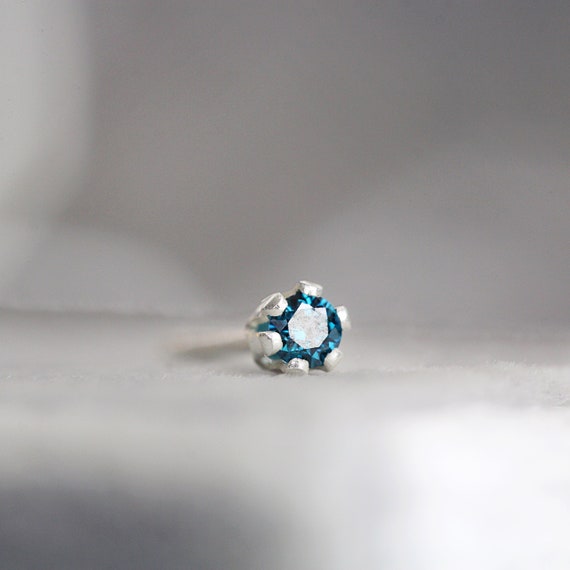 SINGLE Diamond Earring for Men or Women - Genuine Blue Diamond Earring