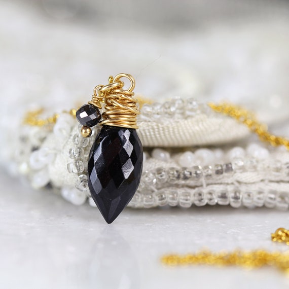 Black Spinel Necklace - Dainty Black Diamond Necklace