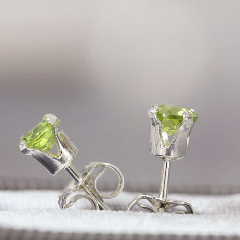 Peridot Earrings Gold Stud Earrings Peridot Jewellery Tiny Earrings Peridot Stud Earrings August Birthstone Green Earrings image 5