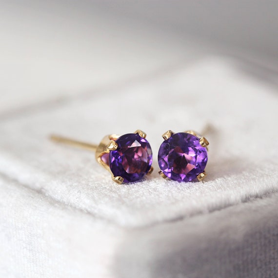Amethyst Stud Earrings - Unisex Gemstone Studs