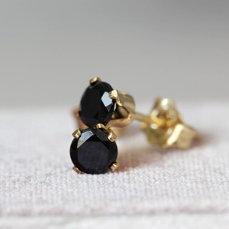 Black Spinel Earrings Black Spinel Stud Earrings Black Earrings For Women Black Spinel Jewelry Black Studs Black & Gold Earrings image 3