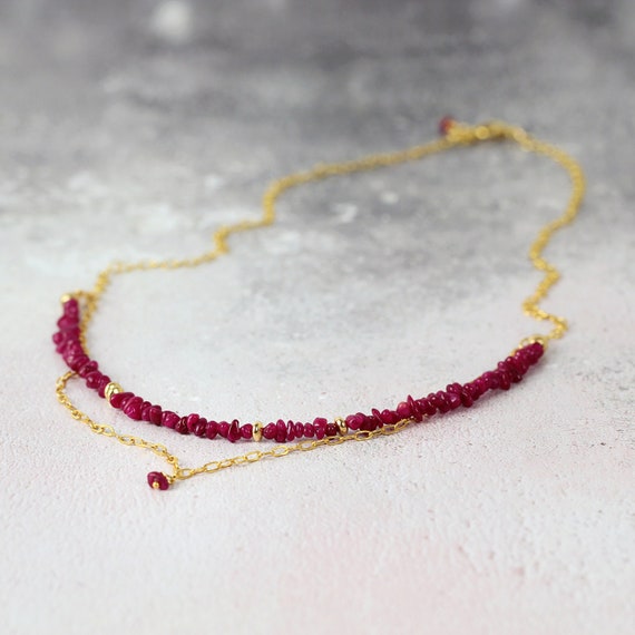 Longido Ruby Necklace - Two Strand Layered Necklace Gold