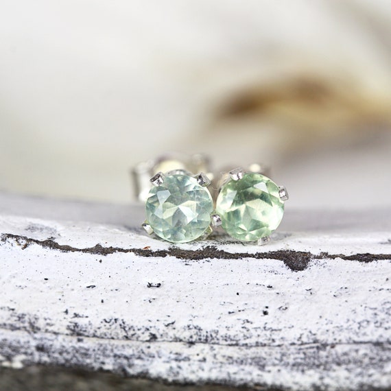 Prehnite Silver Stud Earrings - Dainty Studs