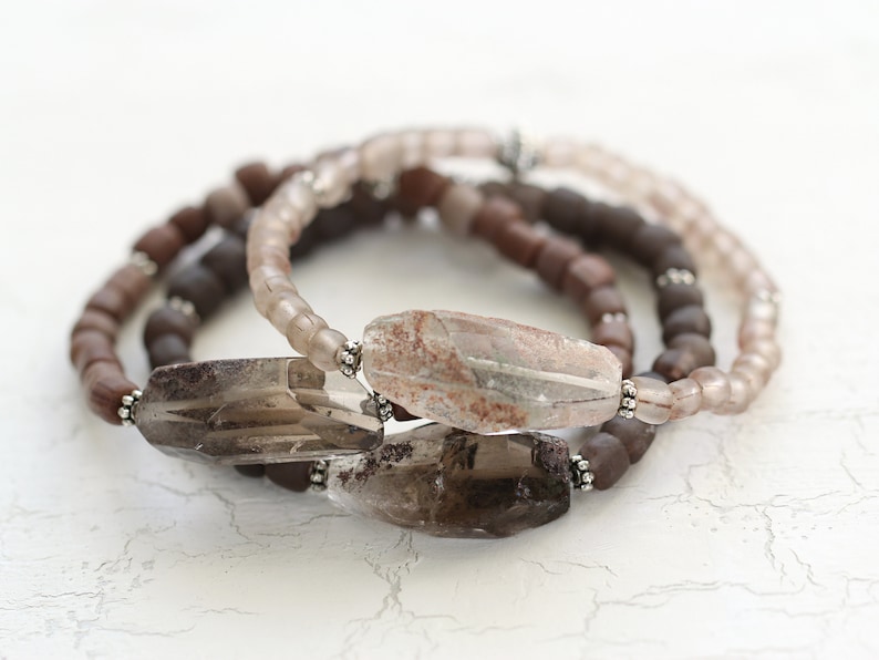 Raw Quartz Crystal Bracelet Organic Jewelry Natural Stone Bracelet Quartz Bracelet Brown Bead Bracelet image 5