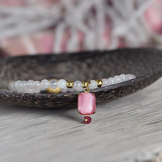 Rose Quartz and Ruby Bracelet - Bohemian Charm Bracelet