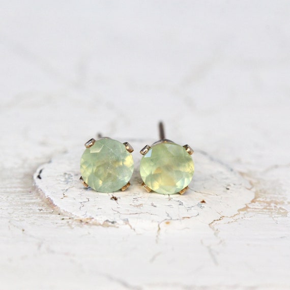 Prehnite Stud Earrings Silver or Gold - Pale Green Studs