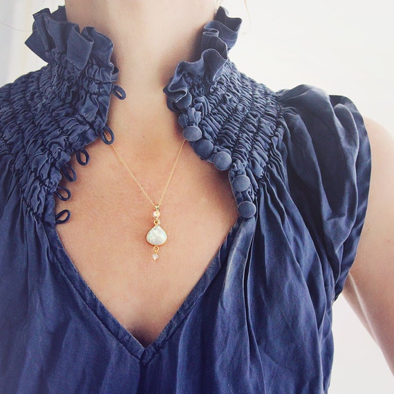 Druzy, Diamond & Moonstone Necklace - Wedding / Bridal Necklace