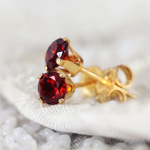 Garnet Stud Earrings - Deep Red Earrings - January Birthstone - Red Garnet Earrings - Birthstone Jewelry - Christmas Gift For Her