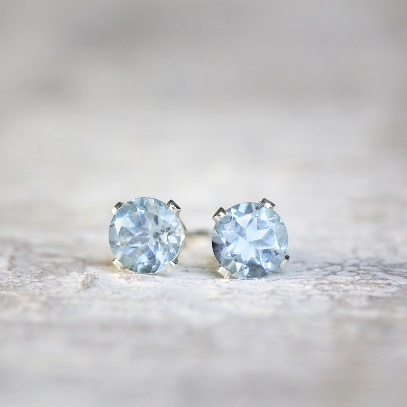 Blue Aquamarine Earrings March Birthstone Pale Blue Earrings Genuine Aquamarine Stud Earrings Gold Earrings Earrings For Mom image 6