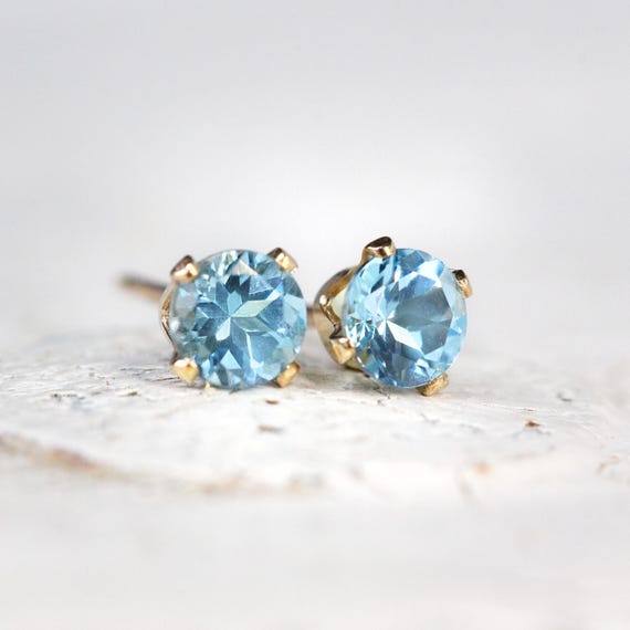 Swiss Blue Topaz Stud Earrings - Birthstone Gift Idea