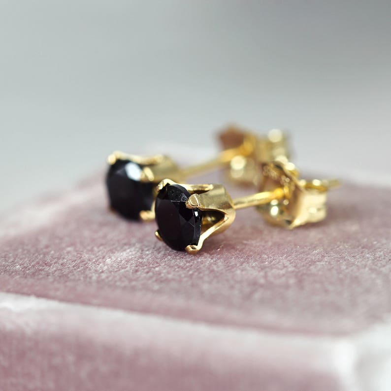 Black Spinel Earrings Black Spinel Stud Earrings Black Earrings For Women Black Spinel Jewelry Black Studs Black & Gold Earrings image 4