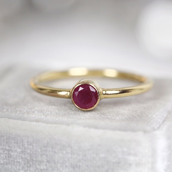 Red Ruby Ring Gold - Solitaire Ruby Ring For Women